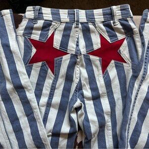 Free People Blue and Red Star Flare Jeans